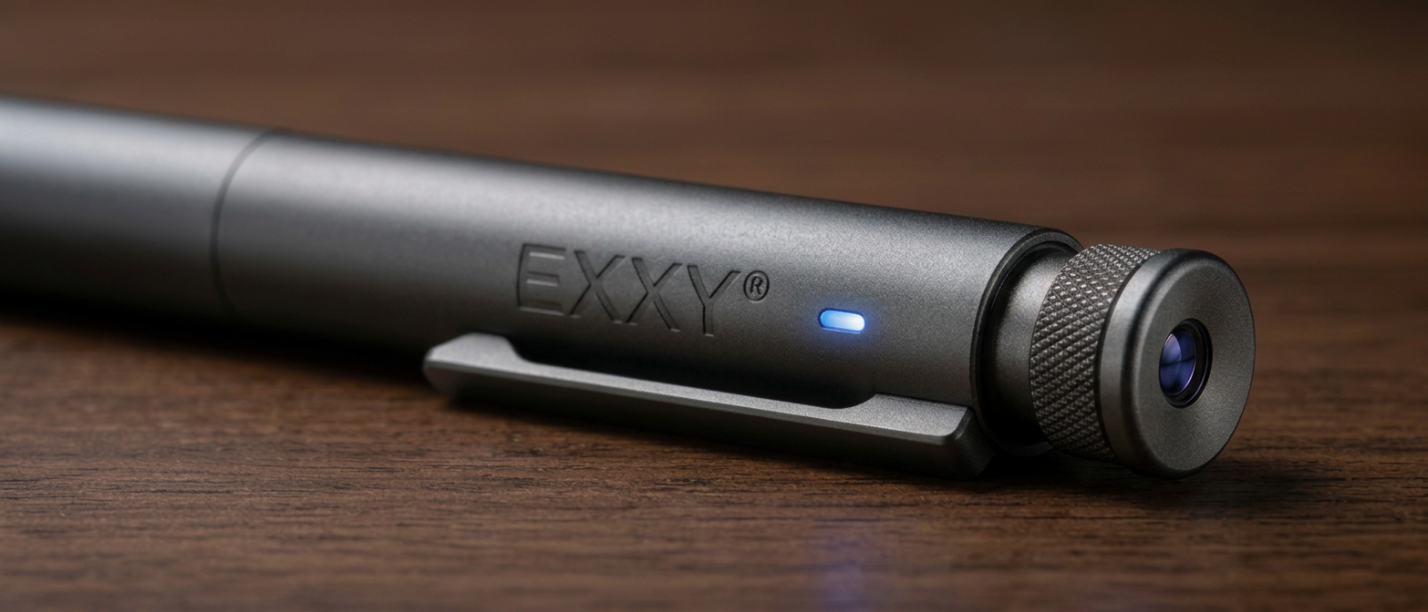 EXXY® AI Smart Pen click plunger with 940nm IR camera and status LED — single-click AI activation
